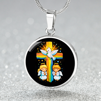 Dove & Praying Angels Circle Necklace – Christian Gift for Kids