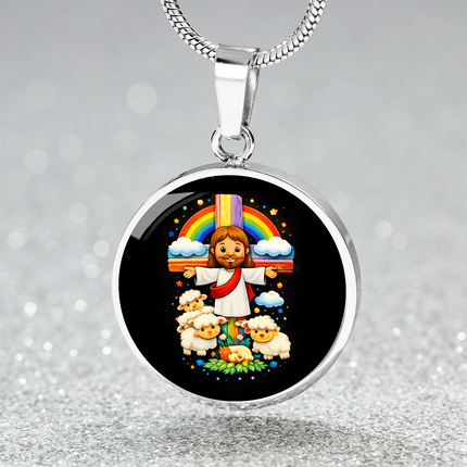 Jesus With the Sheep Circle Necklace – Christian Gift for Kids
