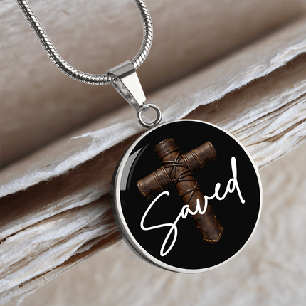 Saved Cross Circle Pendant Necklace – Christian Gift for Men