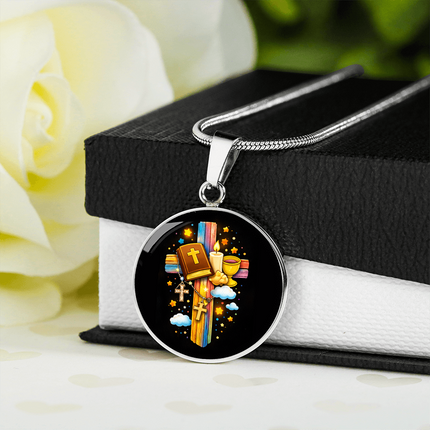Holy Bible & Chalice Circle Necklace – Christian Gift for Kids