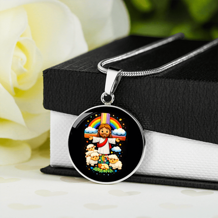 Jesus With the Sheep Circle Necklace – Christian Gift for Kids