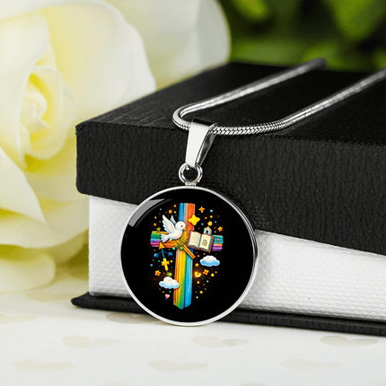 Dove & Holy Bible Circle Necklace – Christian Gift for Kids
