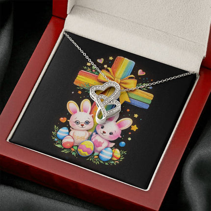 Rainbow Cross Bunnies | Christian Heart-to-Heart Pendant Necklace | Gift for Kids