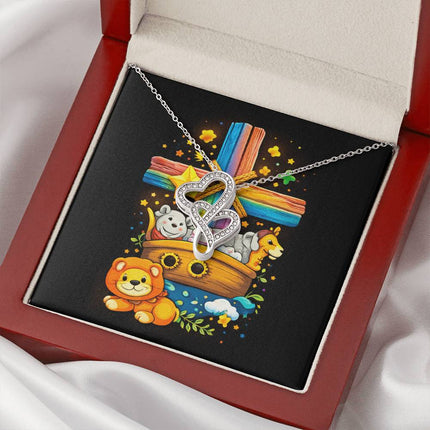 Rainbow Cross Noahs Ark | Christian Heart-to-Heart Pendant Necklace | Gift for Kids