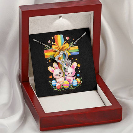 Rainbow Cross Bunnies | Christian Heart-to-Heart Pendant Necklace | Gift for Kids