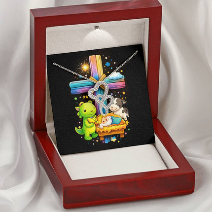 Rainbow Cross Frog And Cow | Christian Heart-to-Heart Pendant Necklace | Gift for Kids
