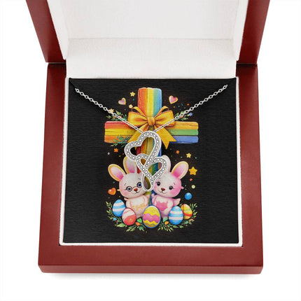 Rainbow Cross Bunnies | Christian Heart-to-Heart Pendant Necklace | Gift for Kids