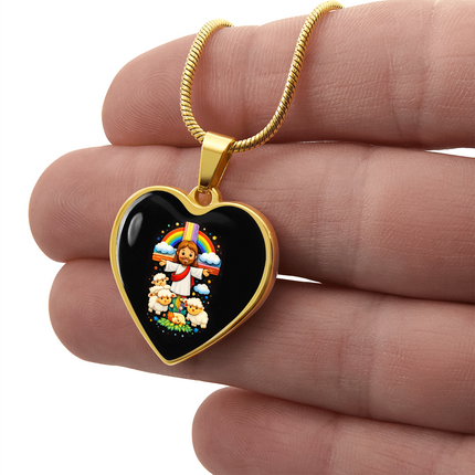 Jesus With the Sheep Heart Necklace – Christian Gift for Kids