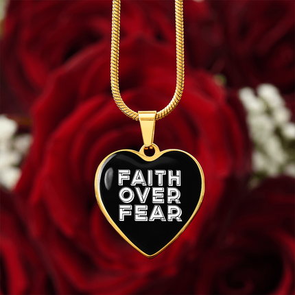 Faith Over Fear Graphic Heart Necklace – Christian Gift for Women