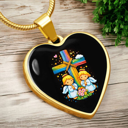 Praying Angels Heart Necklace – Christian Gift for Kids