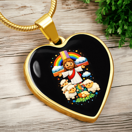 Jesus With the Sheep Heart Necklace – Christian Gift for Kids