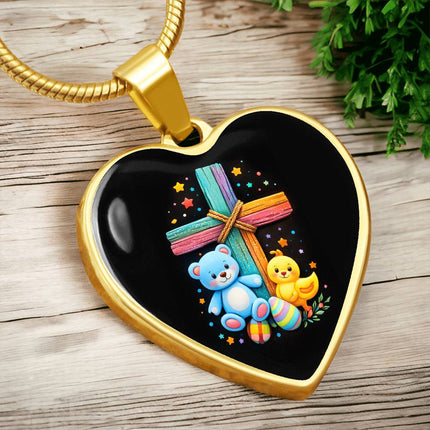 Teddy Bear & Duckling Heart Necklace – Christian Gift for Kids
