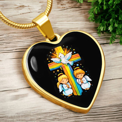 Dove & Praying Angels Heart Necklace – Christian Gift for Kids