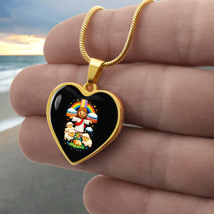 Jesus With the Sheep Heart Necklace – Christian Gift for Kids