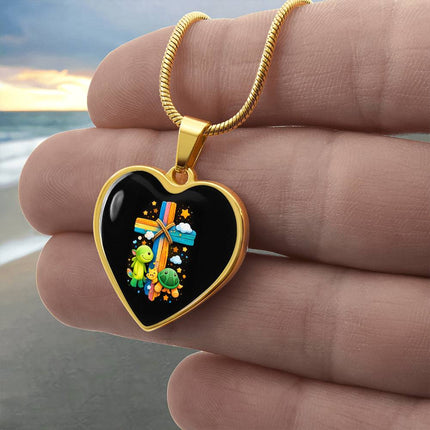 Dinosaur & Turtle Heart Necklace – Christian Gift for Kids
