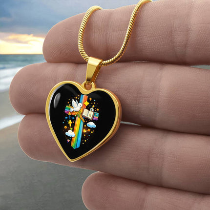 Dove & Holy Bible Heart Necklace – Christian Gift for Kids