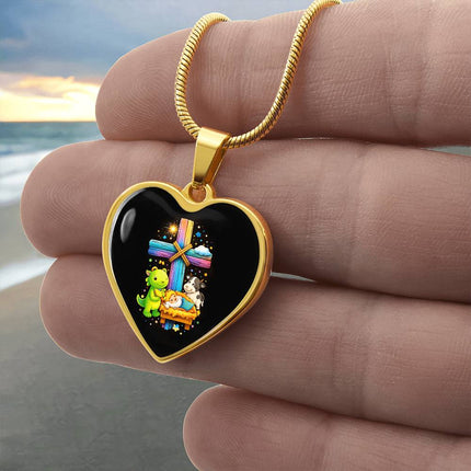 Nativity Manger Heart Necklace – Christian Gift for Kids