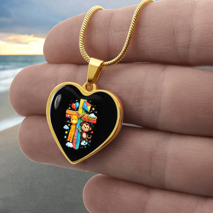 Giraffe & Monkey Heart Necklace – Christian Gift for Kids
