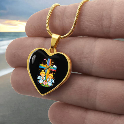 Praying Angels Heart Necklace – Christian Gift for Kids