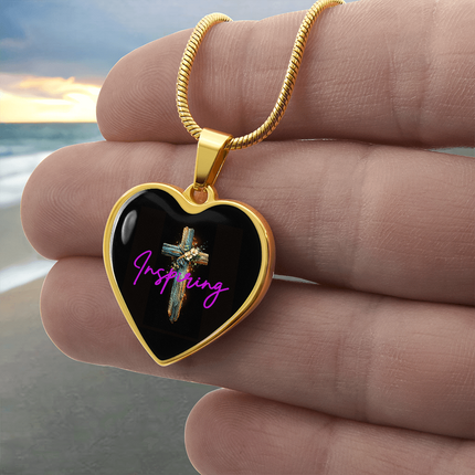 Inspiring Heart Cross Graphic Heart Necklace – Christian Gift for Women