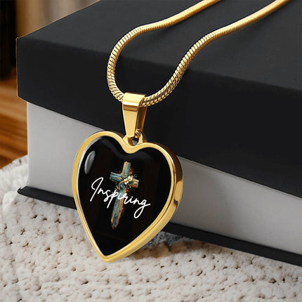 Inspiring Heart Cross Graphic Heart Necklace – Christian Gift for Women