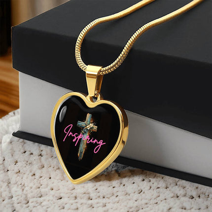 Inspiring Heart Cross Graphic Heart Necklace – Christian Gift for Women