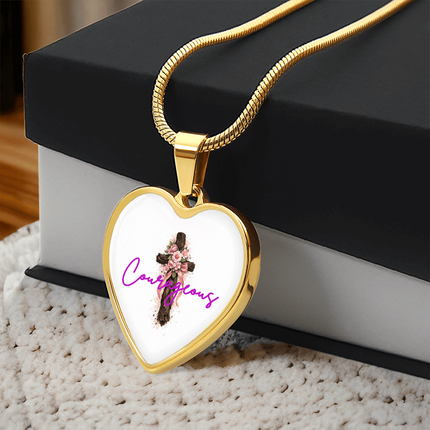 Courageous Flower Cross Christian Heart Necklace | Mother's Day Gift for Mom | Faith Gift