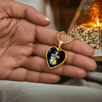 Teddy Bear & Duckling Heart Necklace – Christian Gift for Kids