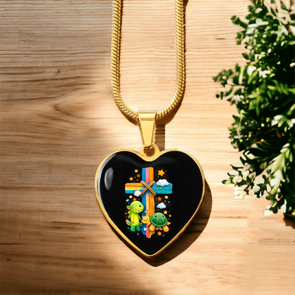 Dinosaur & Turtle Heart Necklace – Christian Gift for Kids
