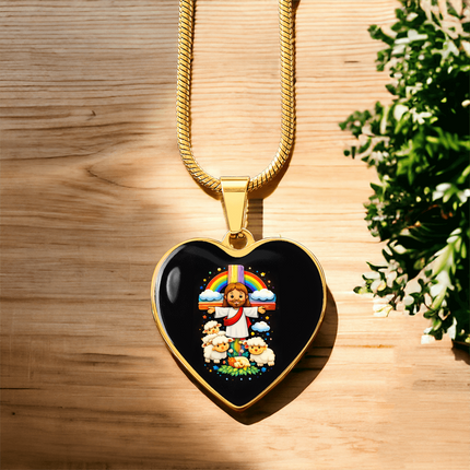 Jesus With the Sheep Heart Necklace – Christian Gift for Kids