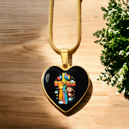 Giraffe & Monkey Heart Necklace – Christian Gift for Kids