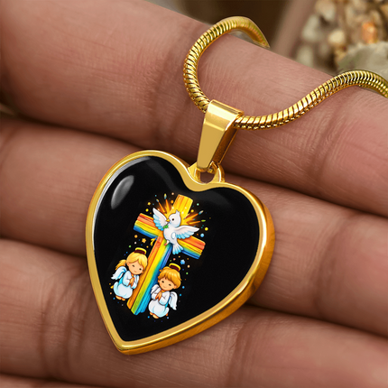 Dove & Praying Angels Heart Necklace – Christian Gift for Kids