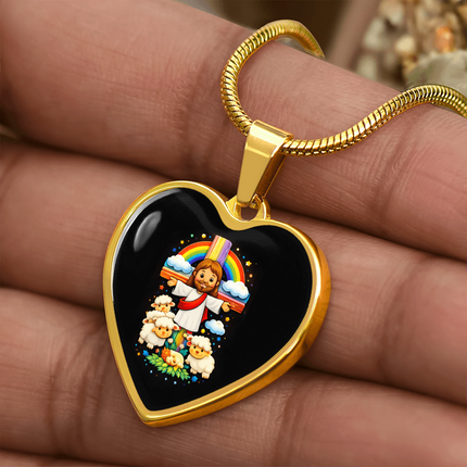 Jesus With the Sheep Heart Necklace – Christian Gift for Kids