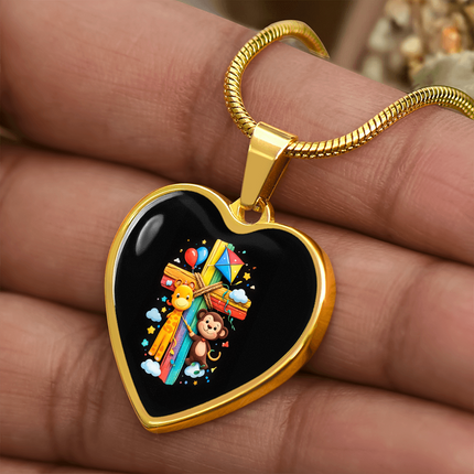 Giraffe & Monkey Heart Necklace – Christian Gift for Kids