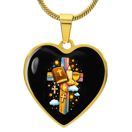 Holy Bible & Chalice Heart Necklace – Christian Gift for Kids