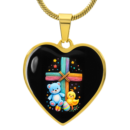 Teddy Bear & Duckling Heart Necklace – Christian Gift for Kids