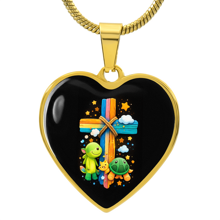 Dinosaur & Turtle Heart Necklace – Christian Gift for Kids