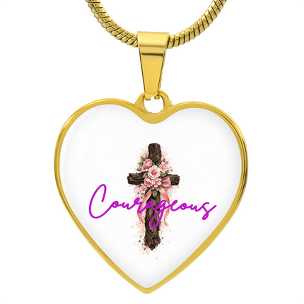 Courageous Flower Cross Christian Heart Necklace | Mother's Day Gift for Mom | Faith Gift