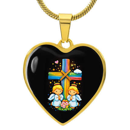 Praying Angels Heart Necklace – Christian Gift for Kids