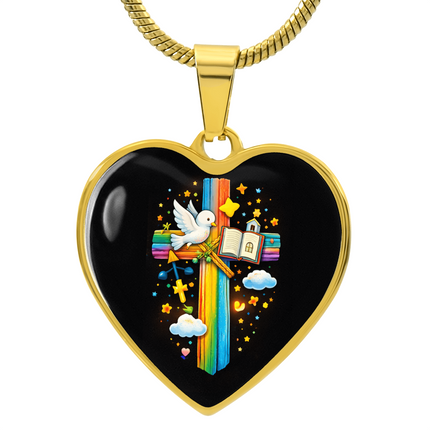Dove & Holy Bible Heart Necklace – Christian Gift for Kids