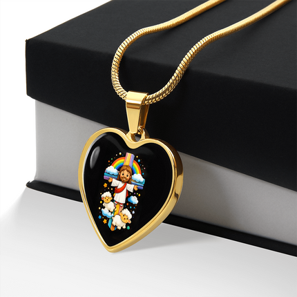 Jesus & Little Lambs Heart Necklace – Christian Gift for Kids