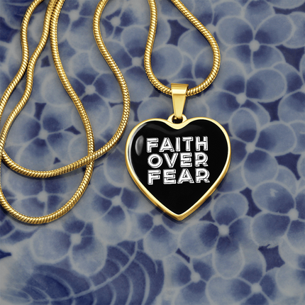 Faith Over Fear Graphic Heart Necklace – Christian Gift for Women