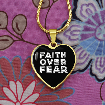Faith Over Fear Graphic Heart Necklace – Christian Gift for Women