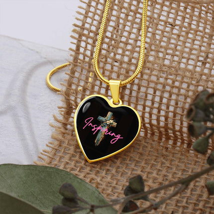 Inspiring Heart Cross Graphic Heart Necklace – Christian Gift for Women