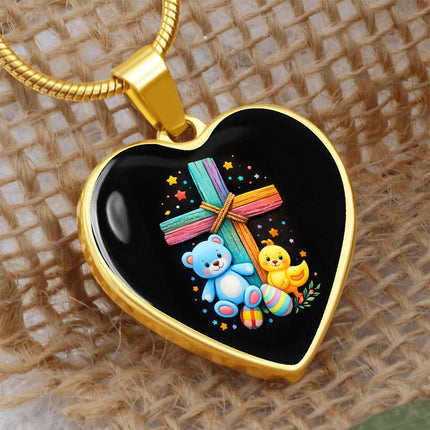 Teddy Bear & Duckling Heart Necklace – Christian Gift for Kids