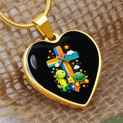 Dinosaur & Turtle Heart Necklace – Christian Gift for Kids