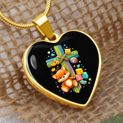 Kitten & ABC Blocks Heart Necklace – Christian Gift for Kids