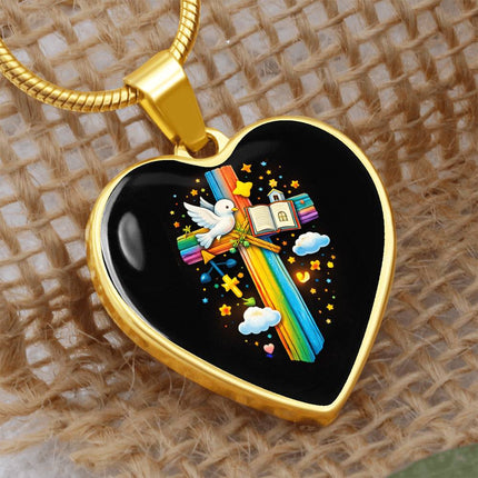 Dove & Holy Bible Heart Necklace – Christian Gift for Kids