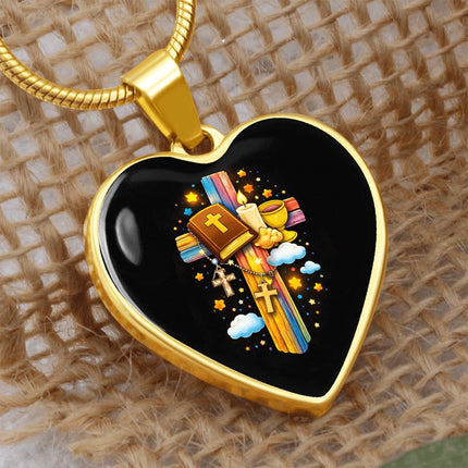 Holy Bible & Chalice Heart Necklace – Christian Gift for Kids