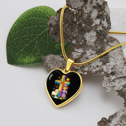 Little Shepherd & Lamb Heart Necklace – Christian Gift for Kids
